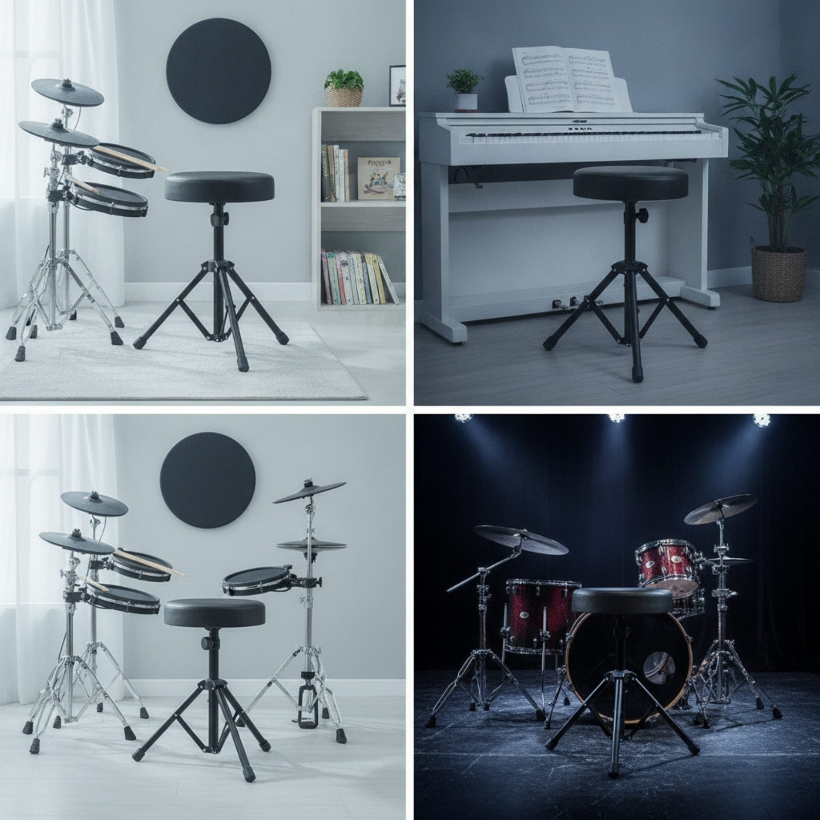 Drum Practice Pad - Drum Stool with Padded Seat Round