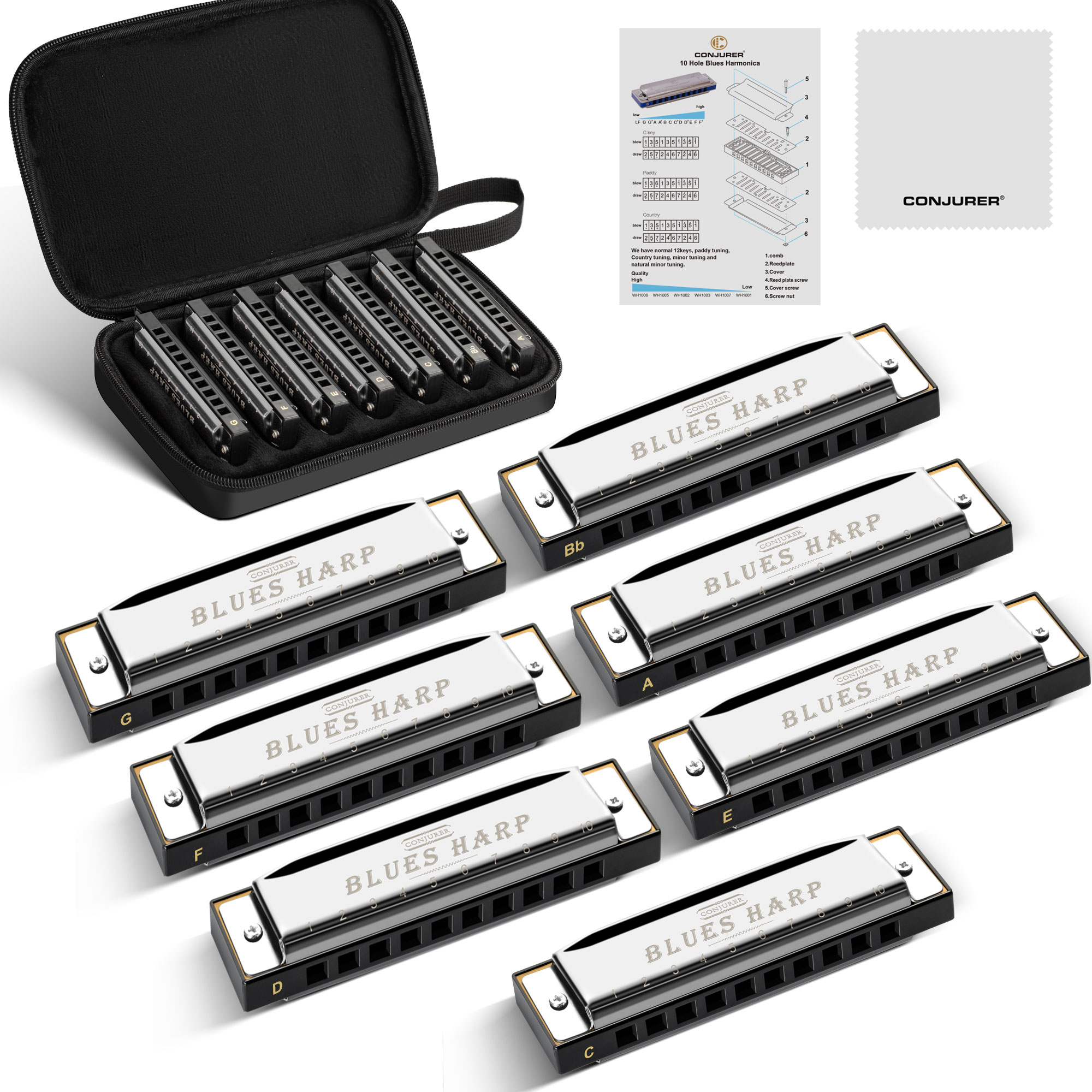 CONJURER Blues Harmonica Set o - Harmonica 10 Hole incelemesi ve fiyatı